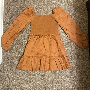 Burnt orange ruffled sleeve mini dress